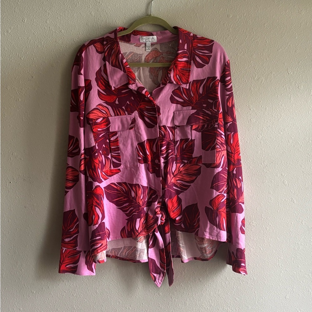 Sofia by Sofia Vergara Pink and Red Tropical Button Down Shirt
